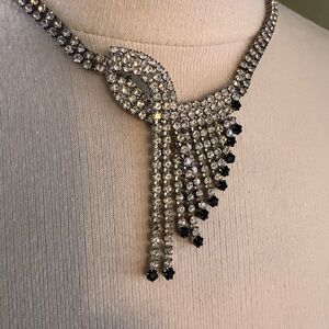 Elegant Silver and Black Crystal Necklace & earrings